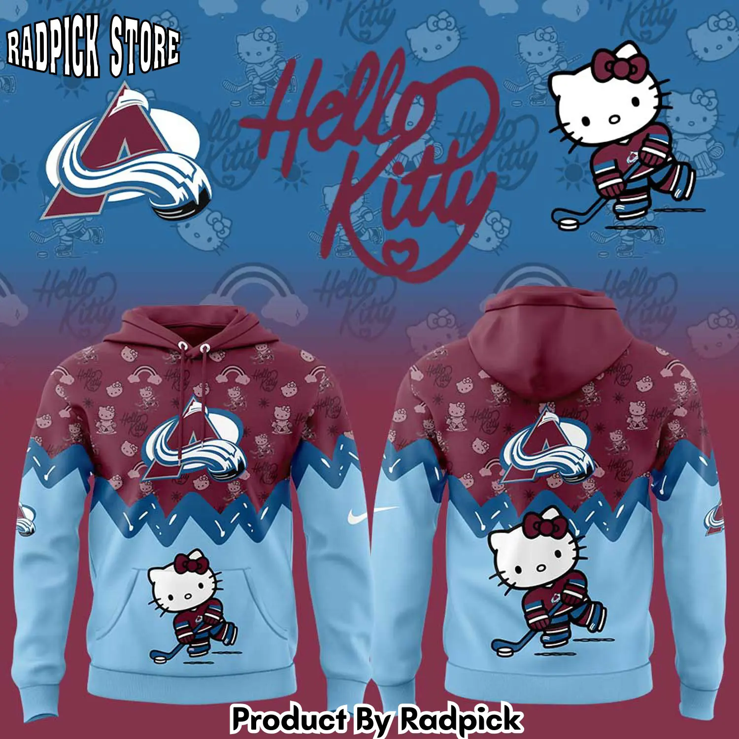 Colorado avalanche hello kitty new hoodie joggers hoodie and long pants set rp291811